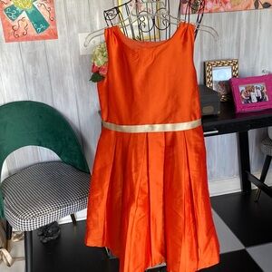 A.T.U.N girls sleeveless dress orange with gold ribbon belt Sz 12-13y